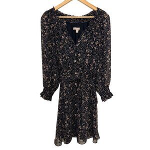 Chelsea 28 Women’s Dainty Floral Cottagecore Size 12  Navy Dress Smocked Sleeves
